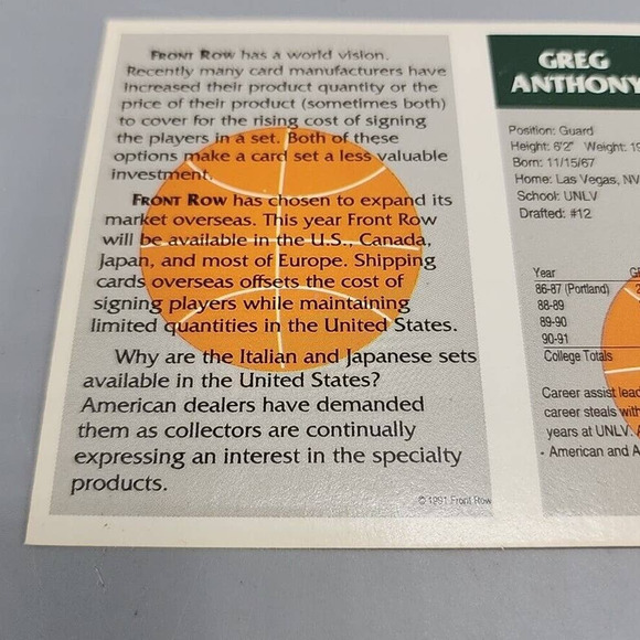 1991 Front Row Uncut Promo Strip Draft Pics Johnson Anthony Brandon Teheran - Picture 7 of 15